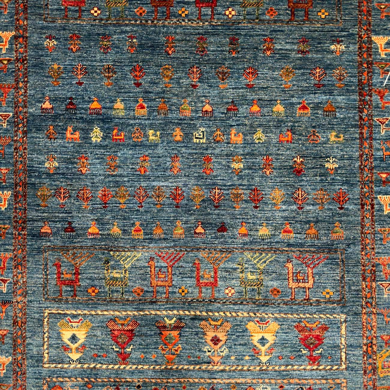 El Dokuma Mavi Figürlü Afgan Kabile Yün Halı (170x245 cm) - Görsel 3