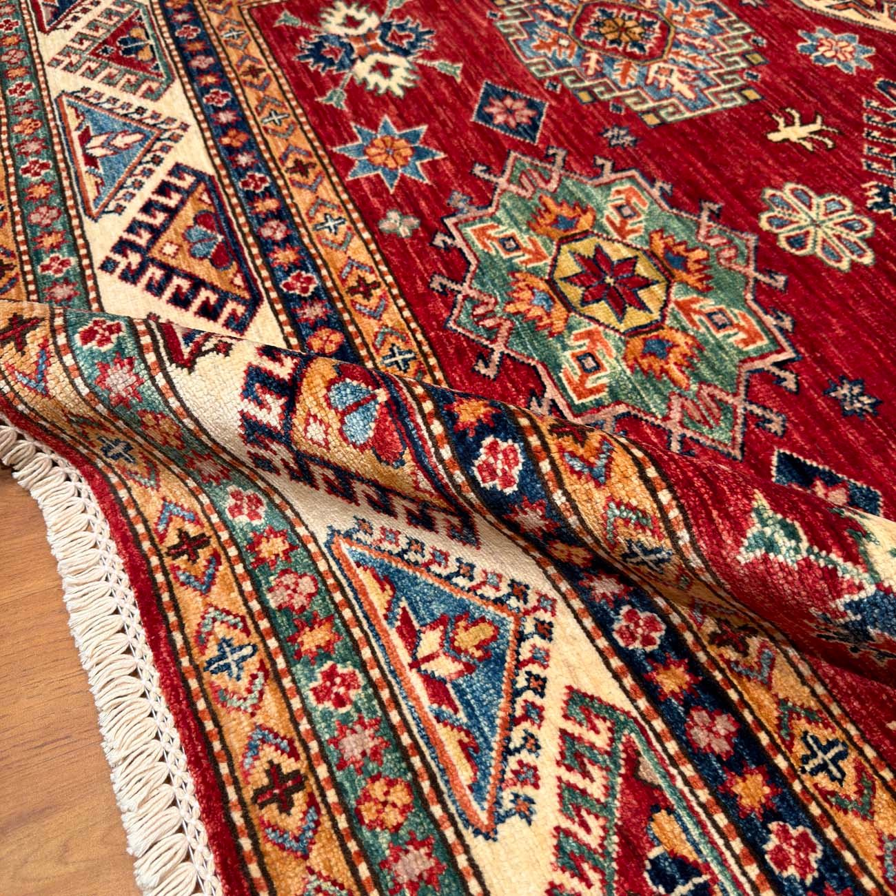 El Dokuma Kırmızı Kazak Yün Halı (170x235 cm) - Görsel 3