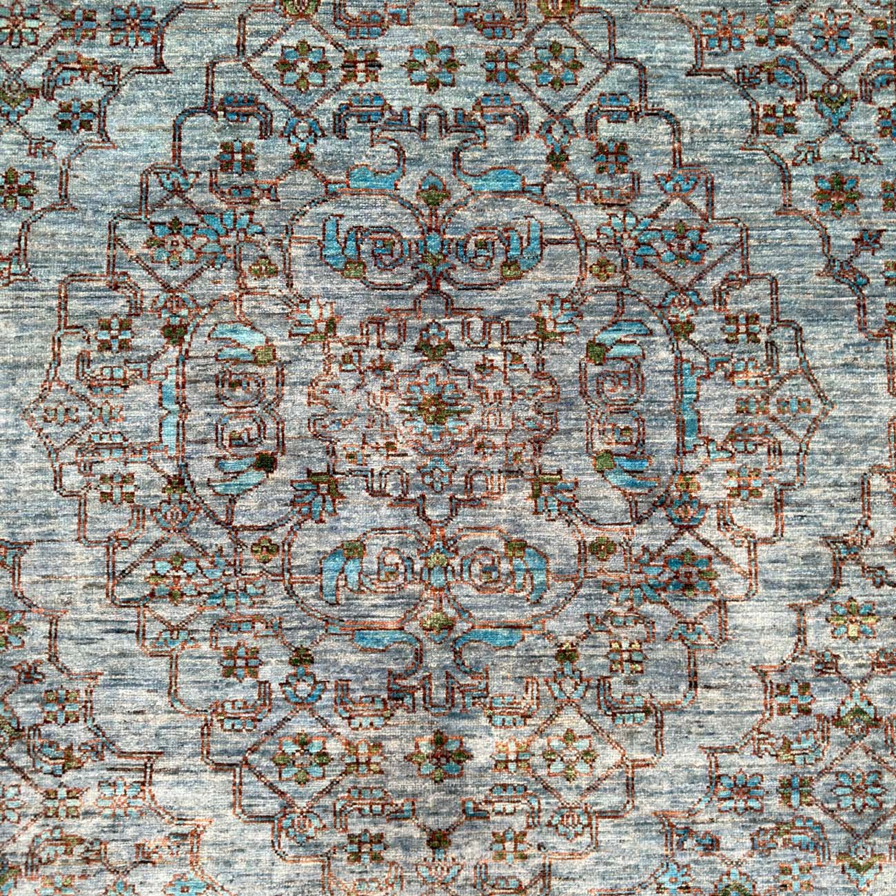 El Dokuma Mavi Madalyon Heris İran Yün Halı (175x245 cm) - Görsel 2