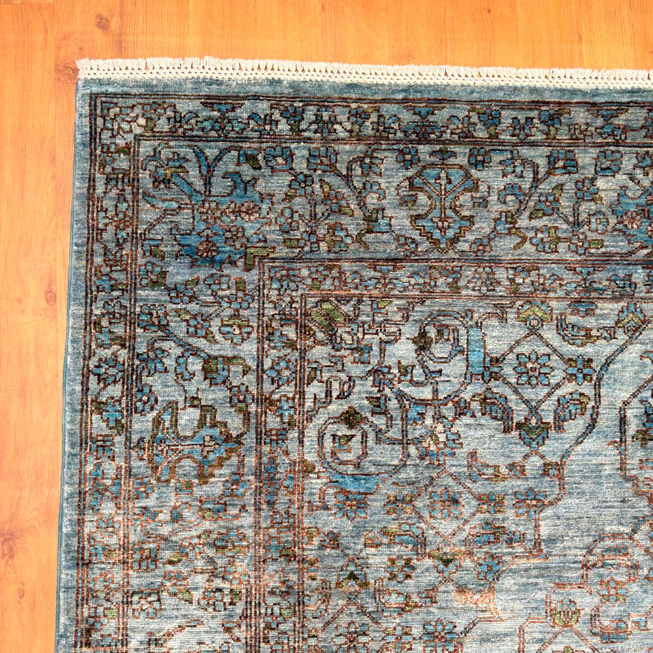 El Dokuma Mavi Madalyon Heris İran Yün Halı (175x245 cm) - Görsel 8