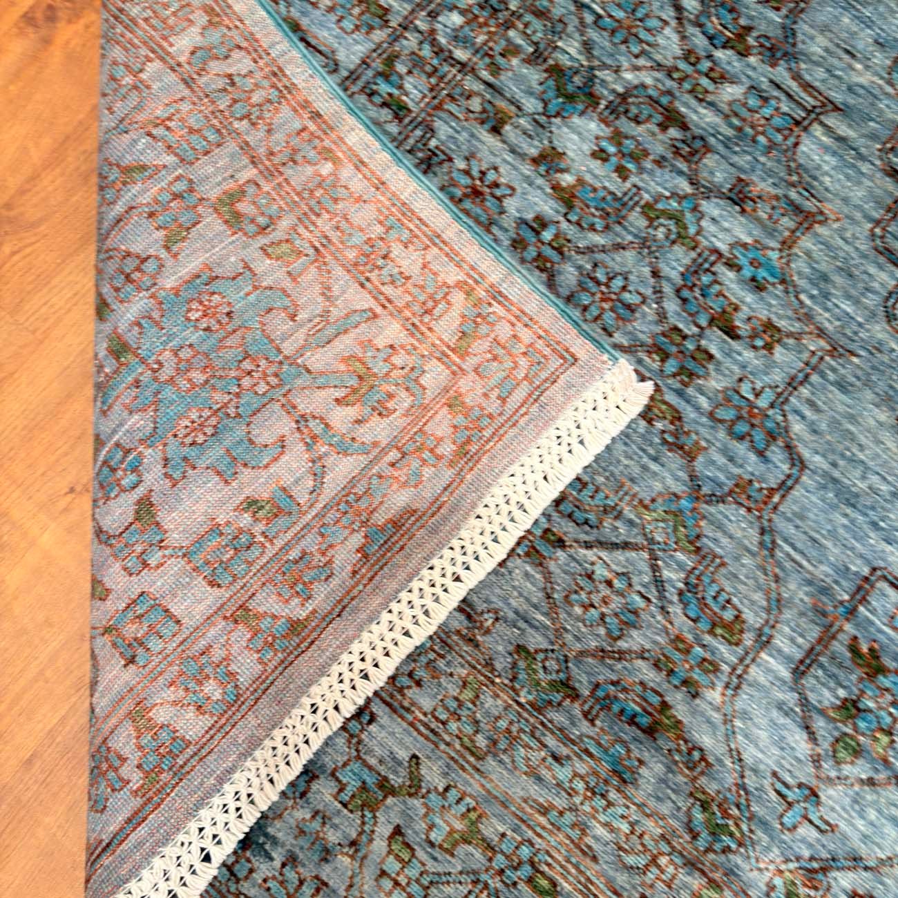 El Dokuma Mavi Madalyon Heris İran Yün Halı (175x245 cm) - Görsel 5