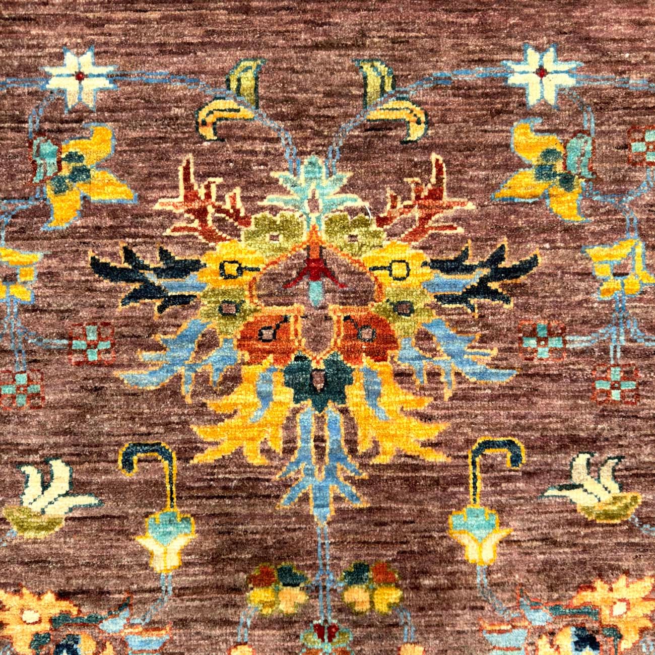 El Dokuma Kahverengi Floral Sultani Yün Halı (175x250 cm) - Görsel 2