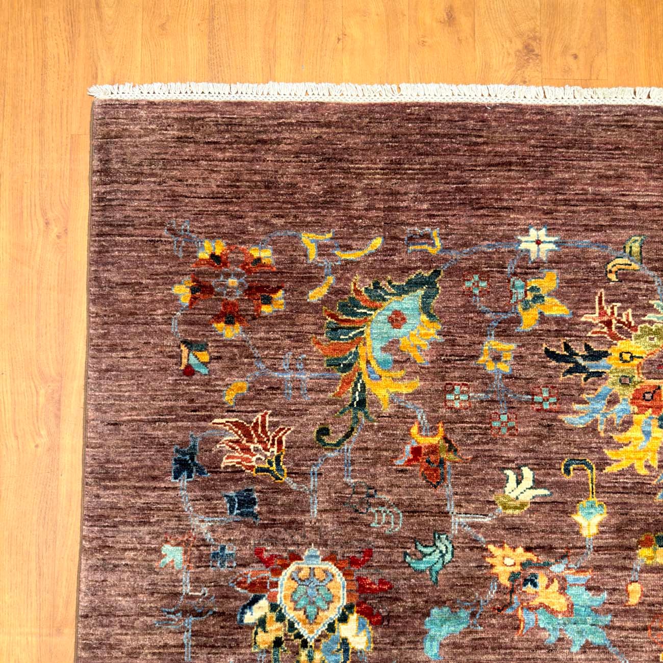 El Dokuma Kahverengi Floral Sultani Yün Halı (175x250 cm) - Görsel 3