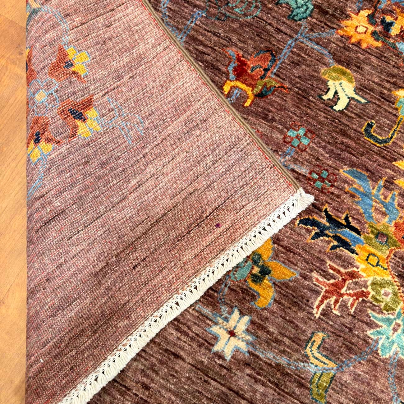 El Dokuma Kahverengi Floral Sultani Yün Halı (175x250 cm) - Görsel 6