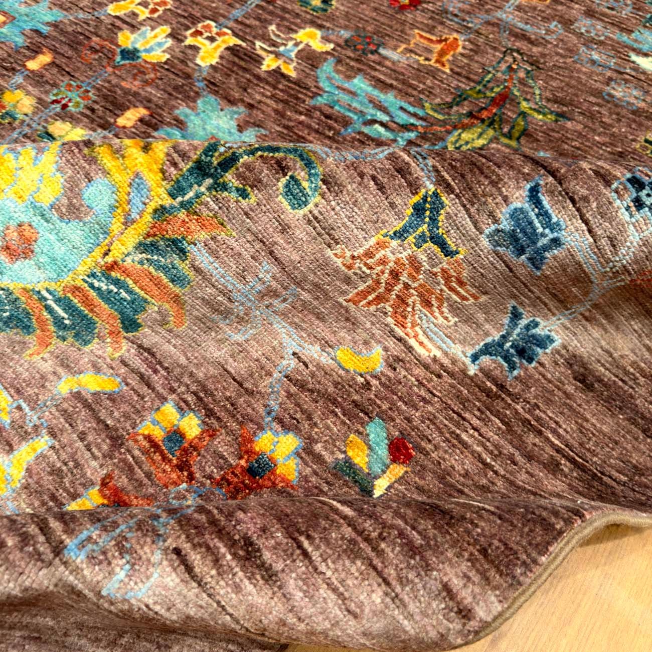 El Dokuma Kahverengi Floral Sultani Yün Halı (175x250 cm) - Görsel 4