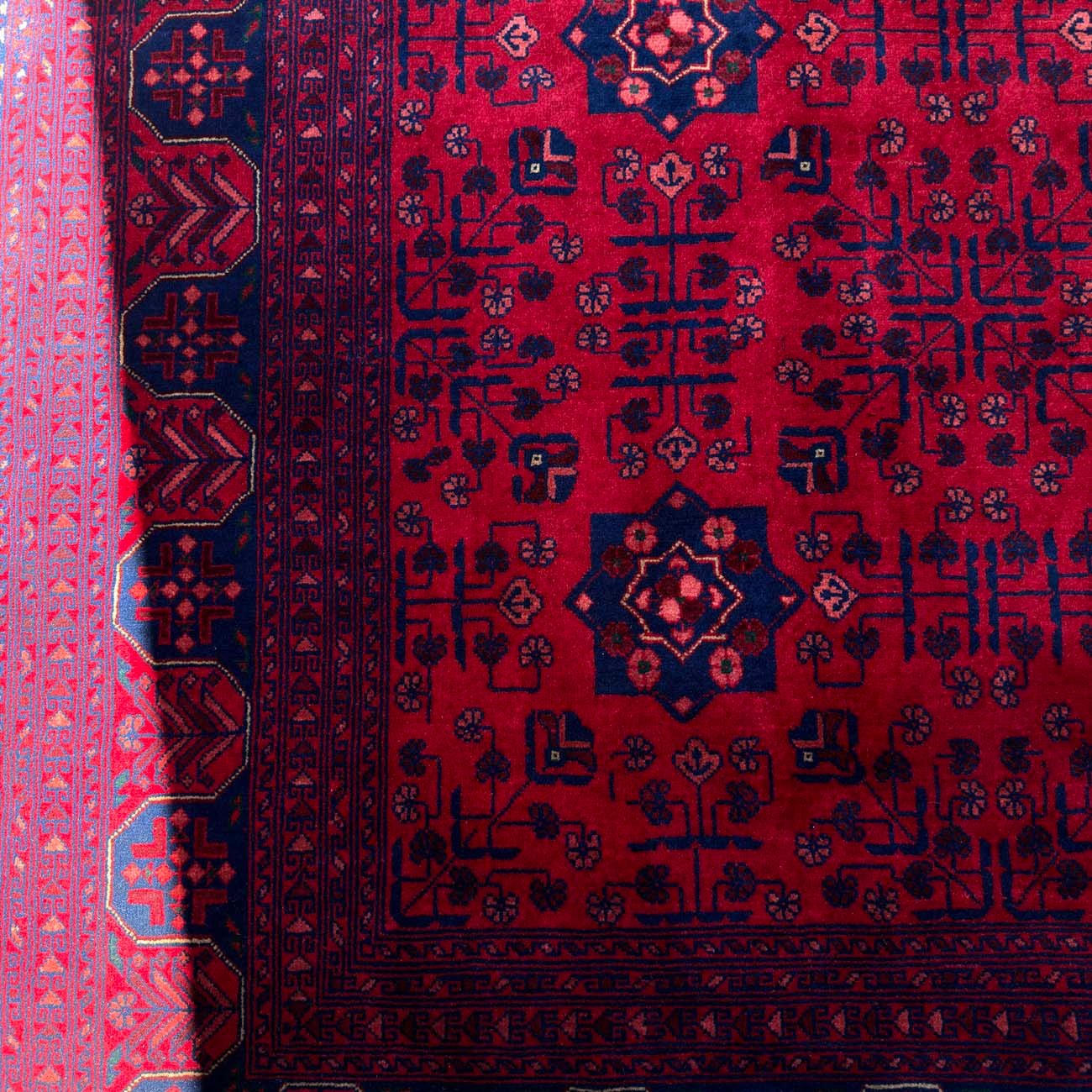 El Dokuma Yıldız Desenli Afgan Yün Halı (260x350 cm) - Görsel 3