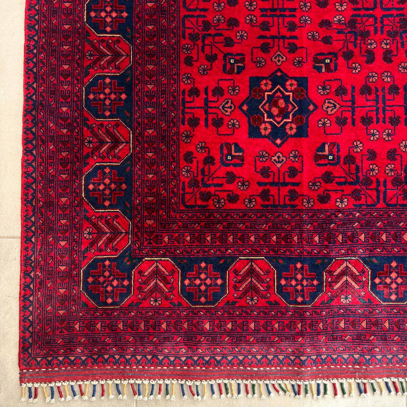 El Dokuma Yıldız Desenli Afgan Yün Halı (260x350 cm) - Görsel 4