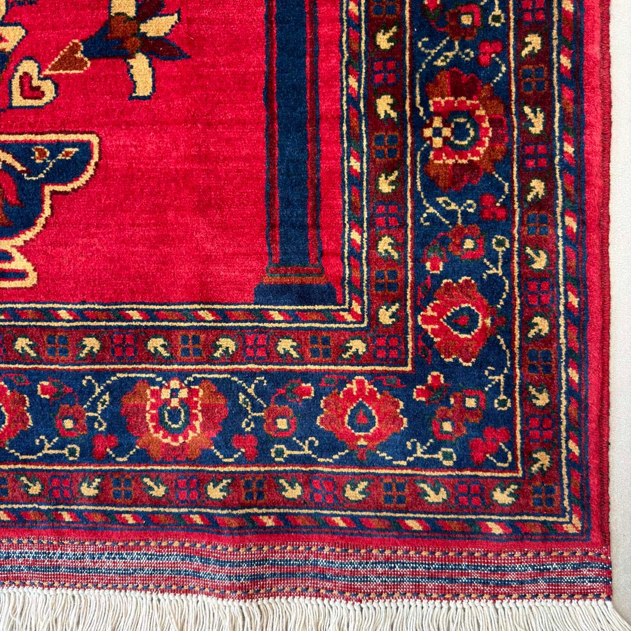 El Dokuma Kırmızı Afgan Bilicik Seccade Yün Halı (90x125 cm) - Görsel 9