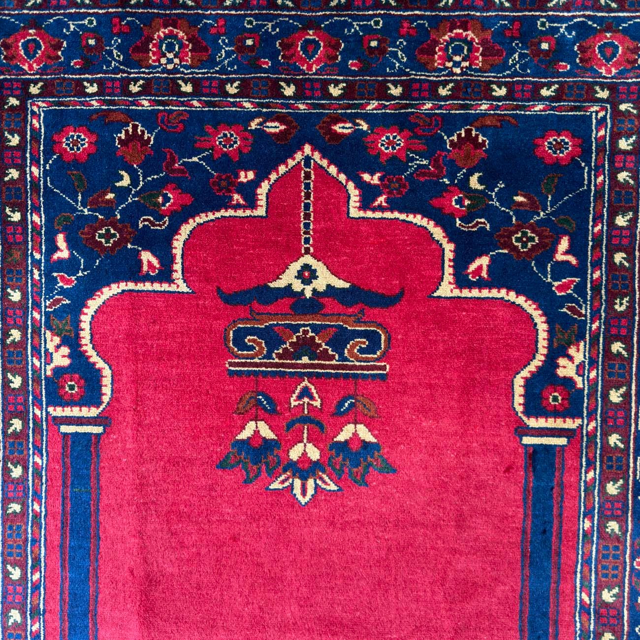 El Dokuma Kırmızı Afgan Bilicik Seccade Yün Halı (90x125 cm) - Görsel 2