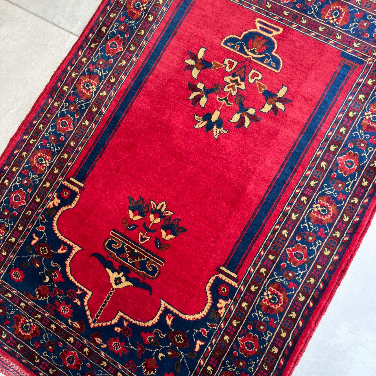 El Dokuma Kırmızı Afgan Bilicik Seccade Yün Halı (90x125 cm) - Görsel 7