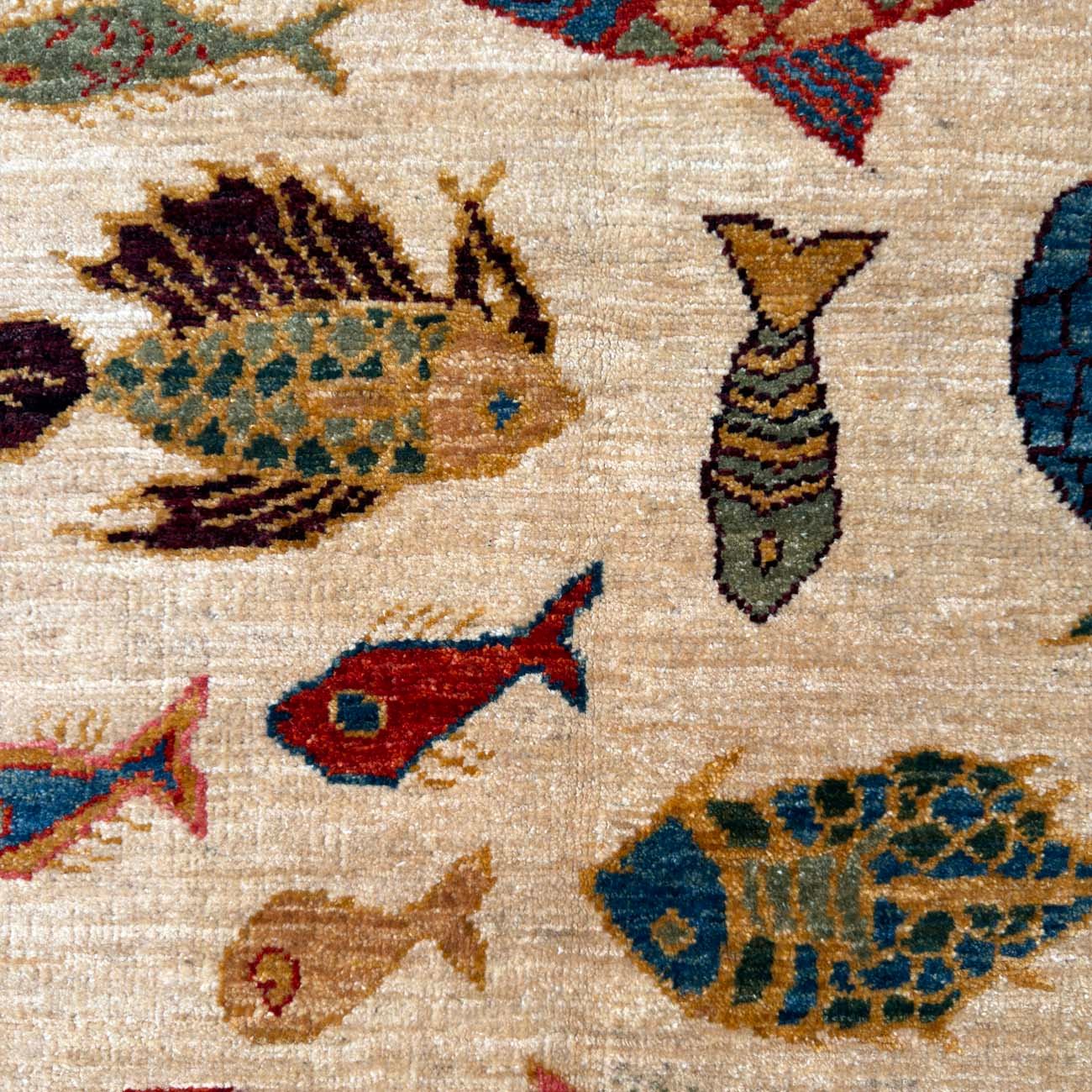 El Dokuma Balık Desenli Kabile Yün Halı (65x175 cm) - Görsel 7