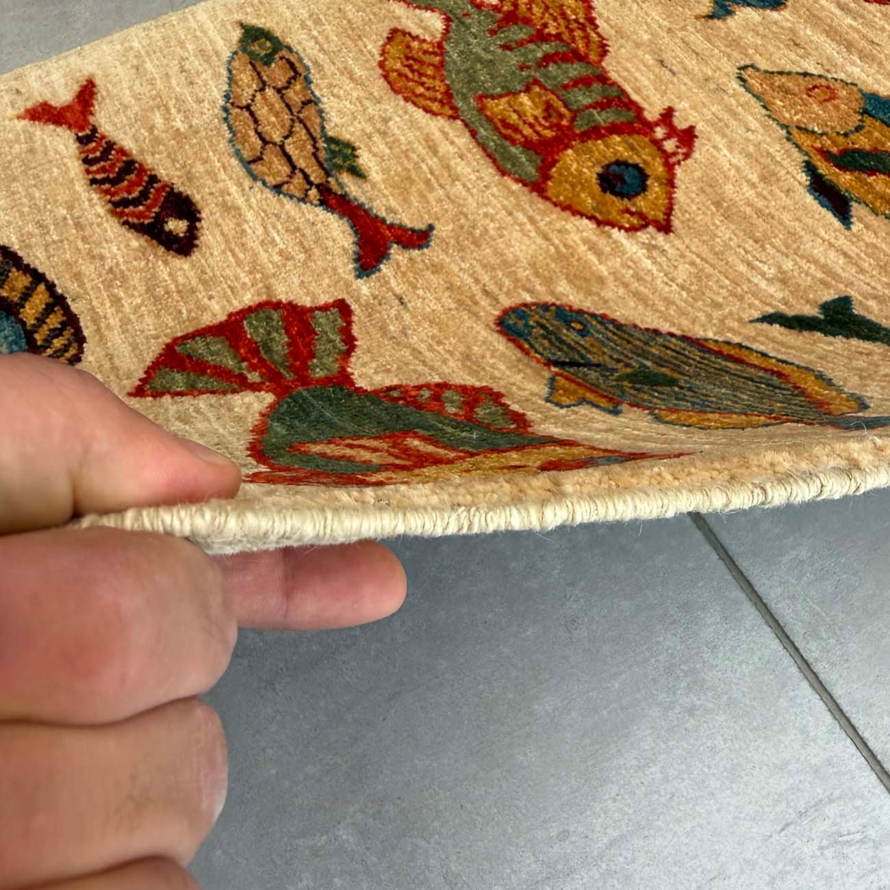 El Dokuma Balık Desenli Kabile Yün Halı (65x175 cm) - Görsel 8