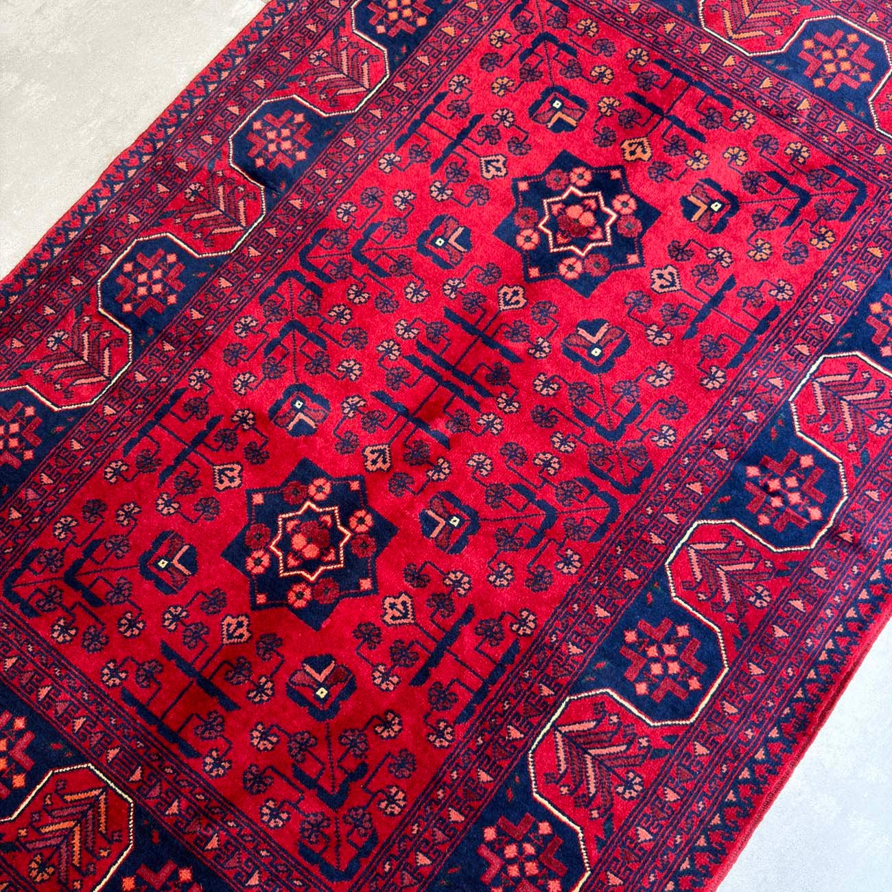 El Dokuma Kırmızı Afgan Yün Halı (100x150 cm) - Görsel 7