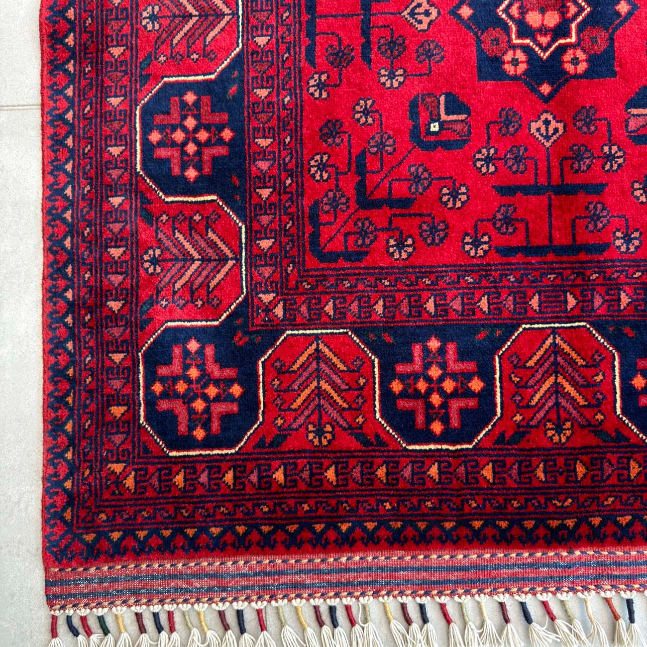 El Dokuma Kırmızı Afgan Yün Halı (100x150 cm) - Görsel 4