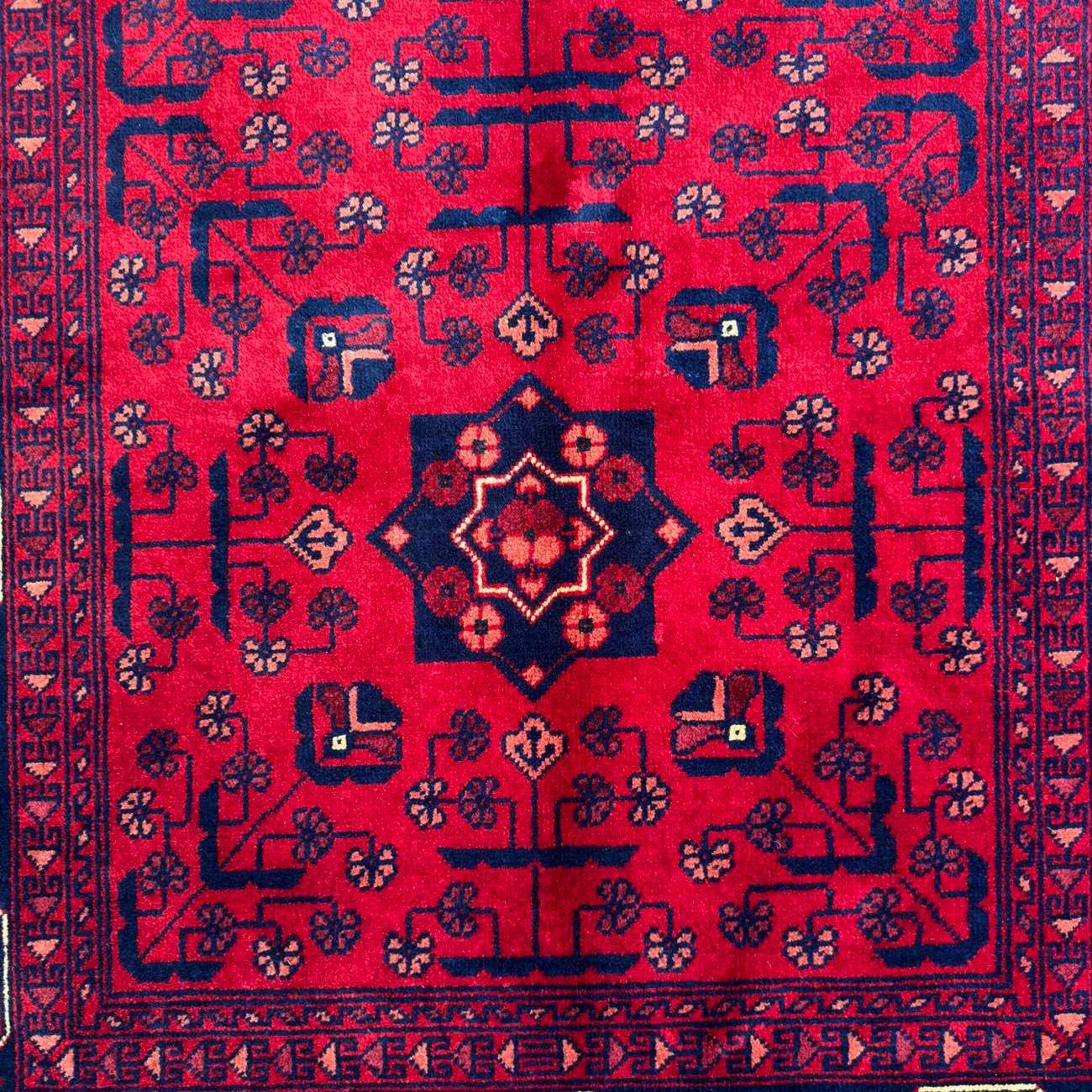 El Dokuma Kırmızı Afgan Yün Halı (100x150 cm) - Görsel 3