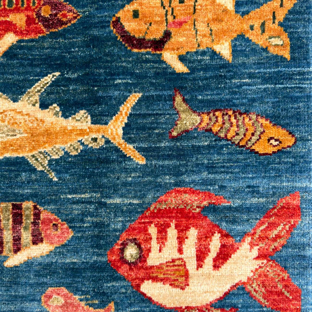 El Dokuma Balık Desenli Kabile Yün Halı (60x95 cm) - Görsel 2
