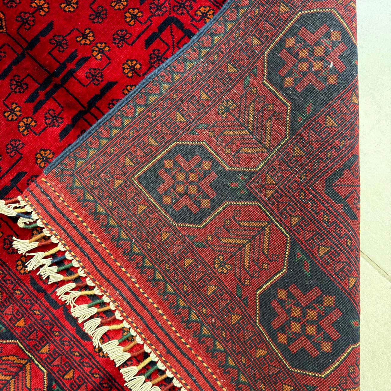 El Dokuma Kırmızı Afgan Yün Halı (100x145 cm) - Görsel 5