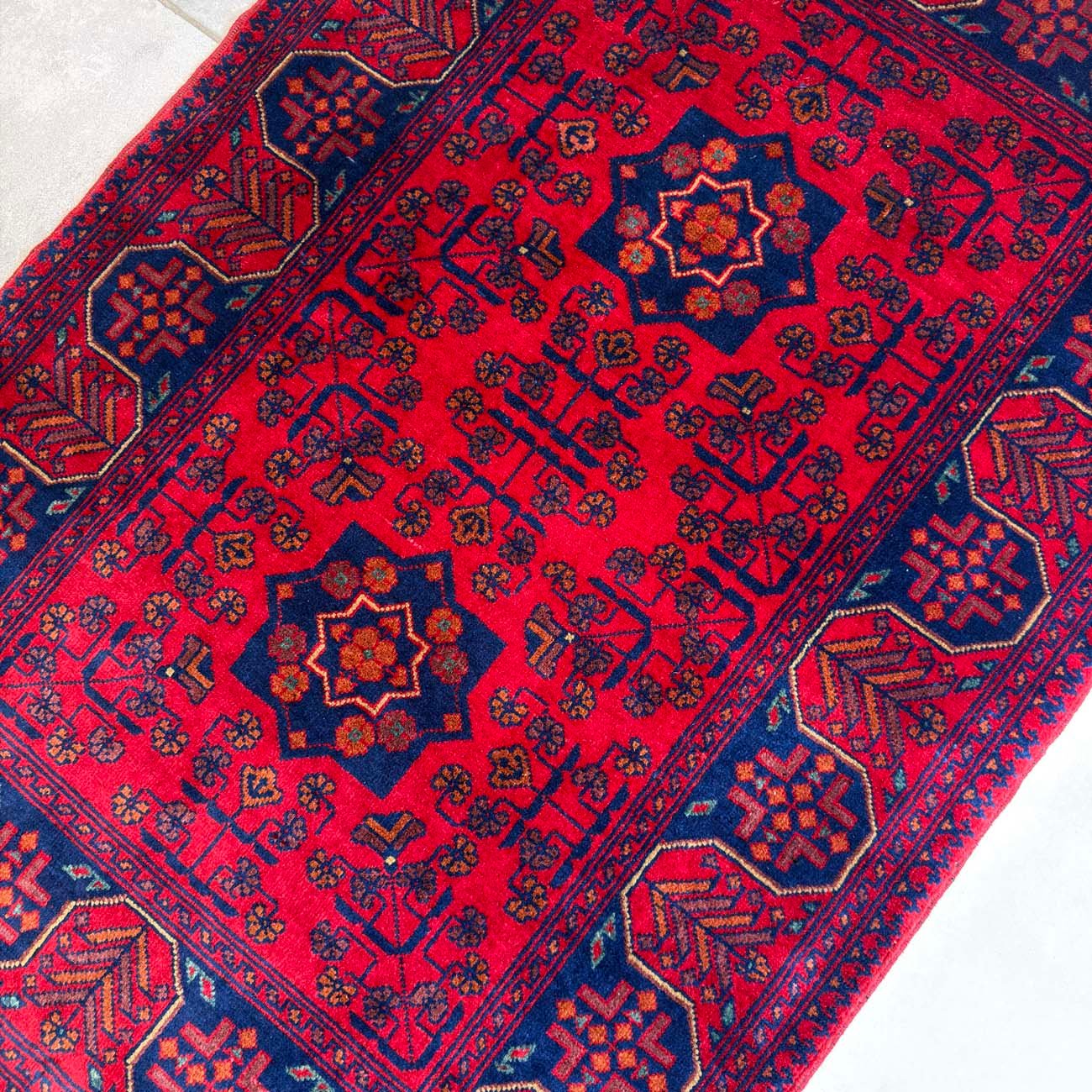 El Dokuma Kırmızı Afgan Yün Halı (80x120 cm) - Görsel 4