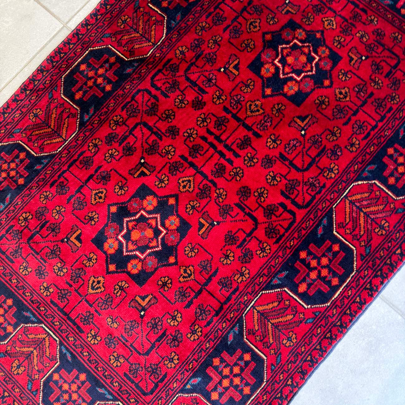 El Dokuma Kırmızı Afgan Yün Halı (80x120 cm) - Görsel 3