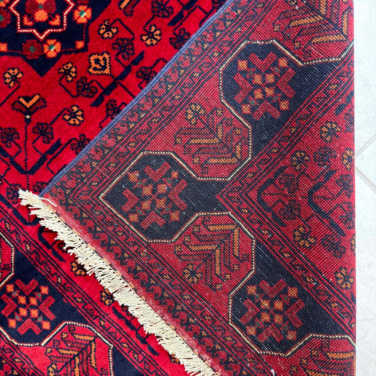 El Dokuma Kırmızı Afgan Yün Halı (85x120 cm) - Görsel 5