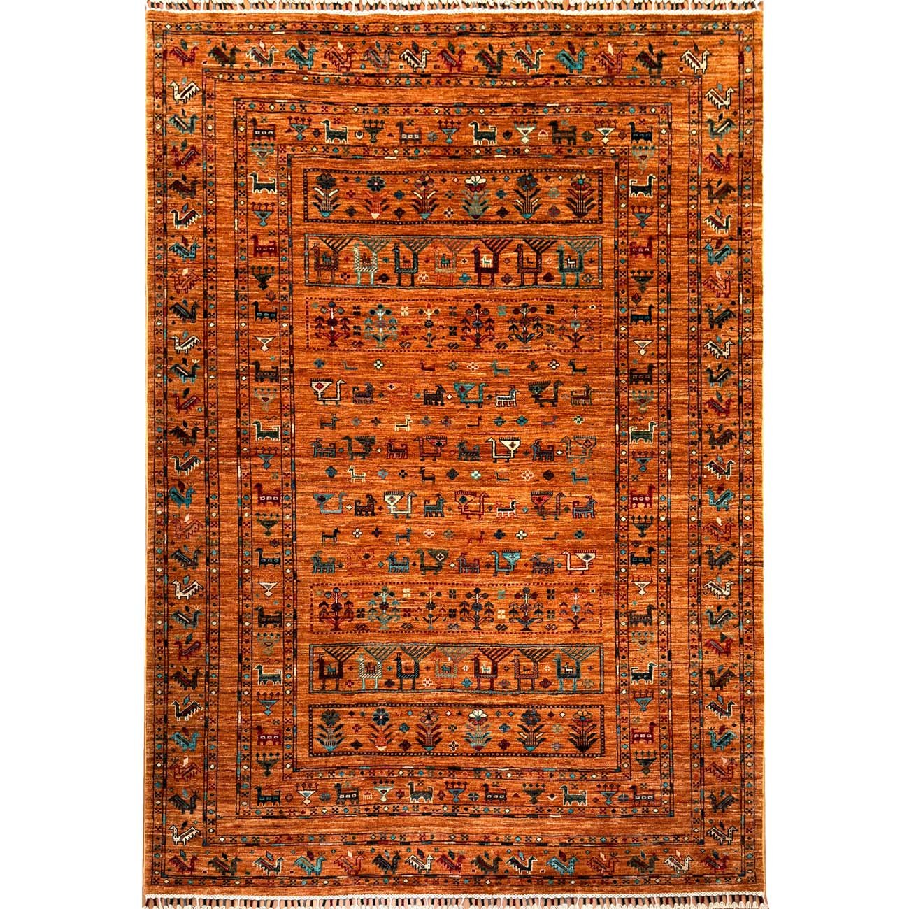 El Dokuma Figürlü Afgan Kabile Yün Halı (175x250 cm)
