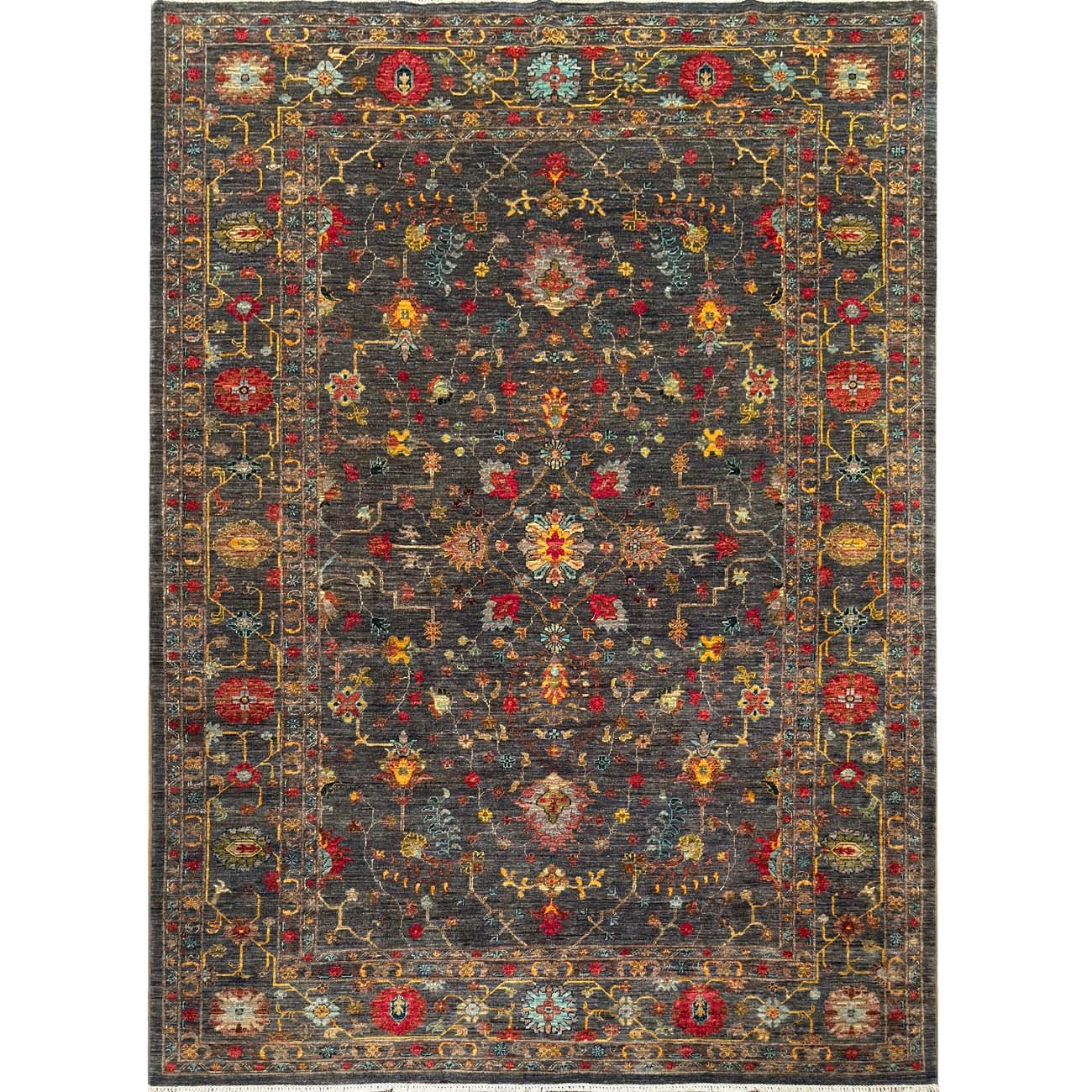 El Dokuma Gri Floral Sultani Yün Halı (215x300 cm)