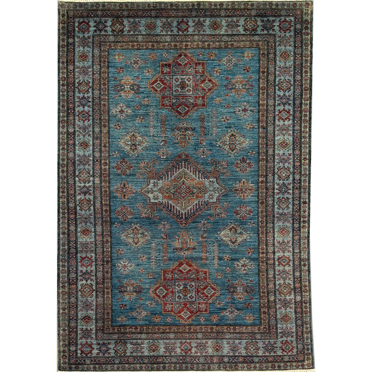 El Dokuma Mavi Kazak Yün Halı (170x230 cm)