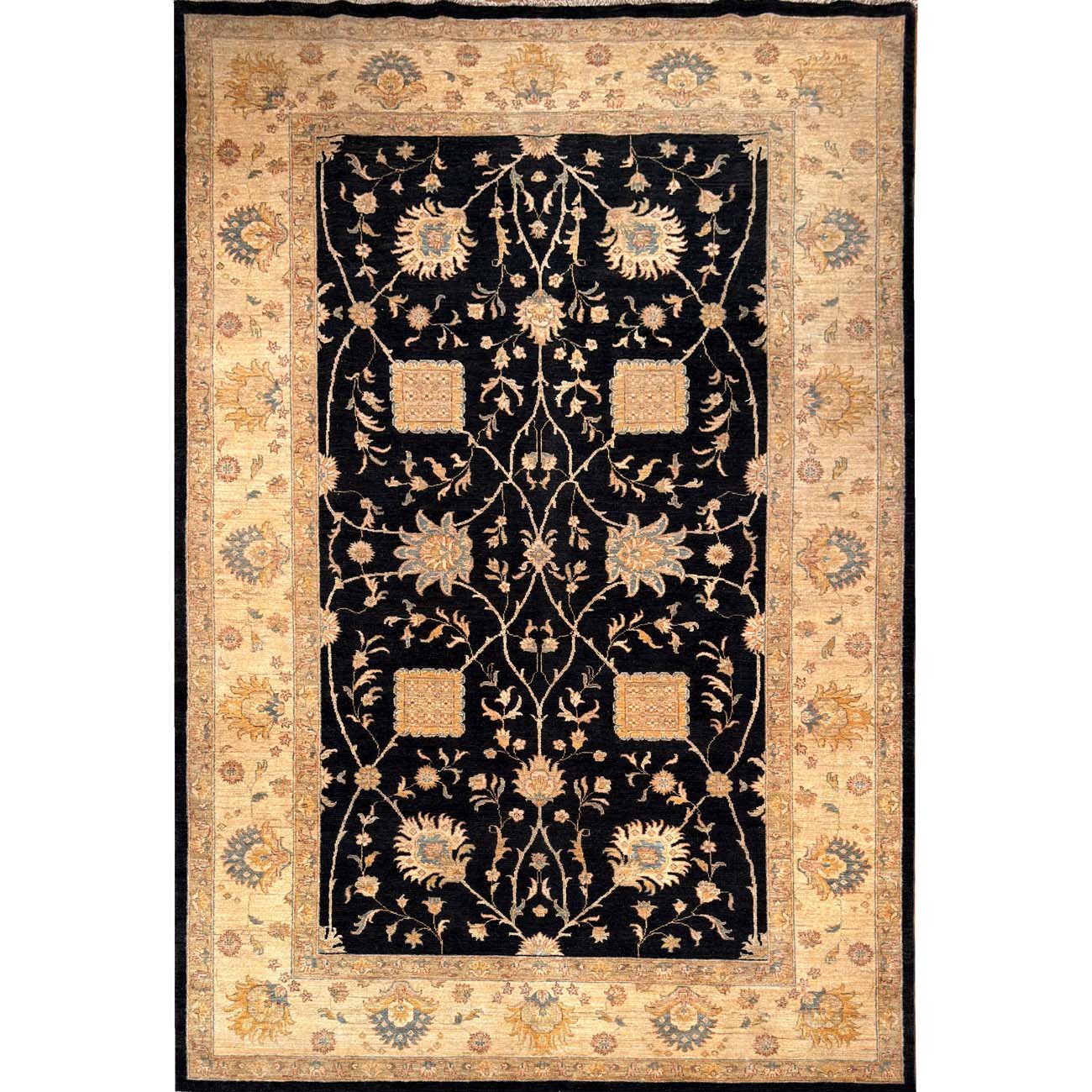 El Dokuma Siyah Uşak Yün Halı (200x315 cm)