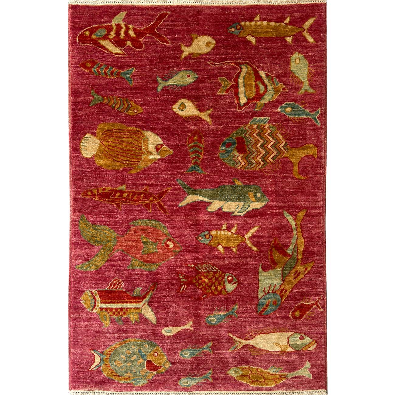 El Dokuma Balık Desenli Kabile Yün Halı (80x120 cm)
